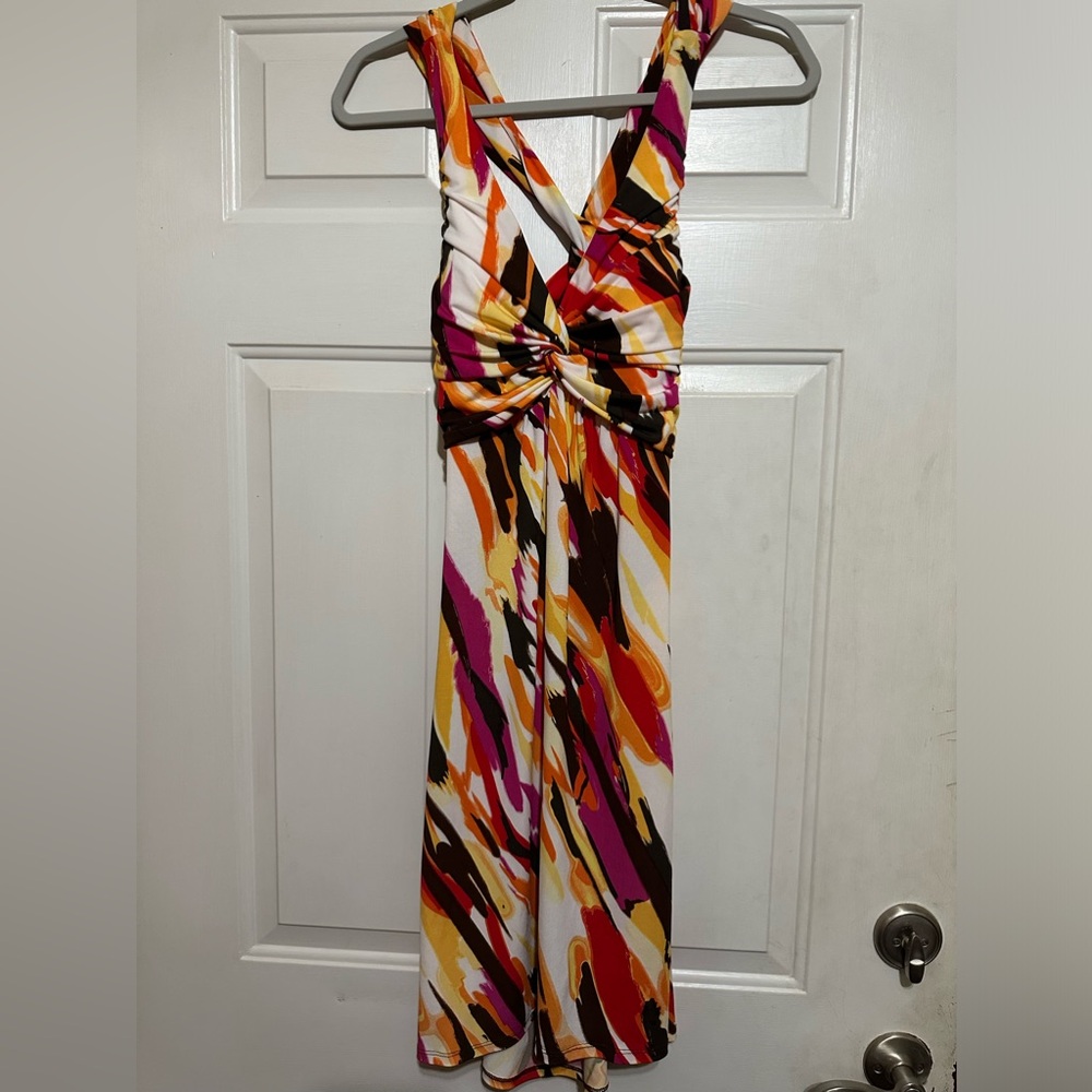 Bisou Bisou‎ Colorful Halter Dress Crisscrossed Back Soft Stretchy Size 10